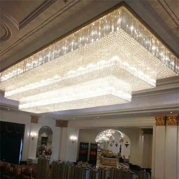 Modern Round Flush Mount Crystal Chandelier with K9 Crystal Finish, 2 or 3 Tiers for Large Areas