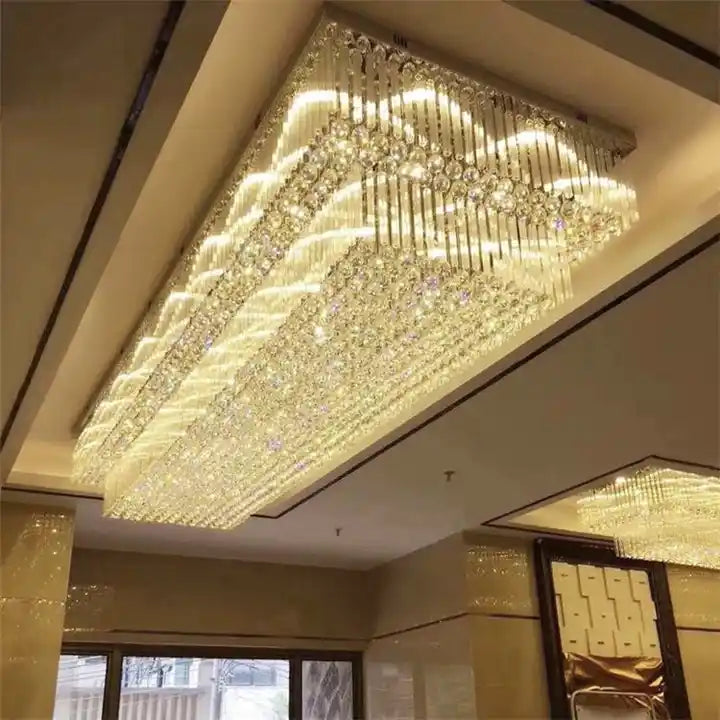 Modern Round Flush Mount Crystal Chandelier with K9 Crystal Finish, 2 or 3 Tiers for Large Areas