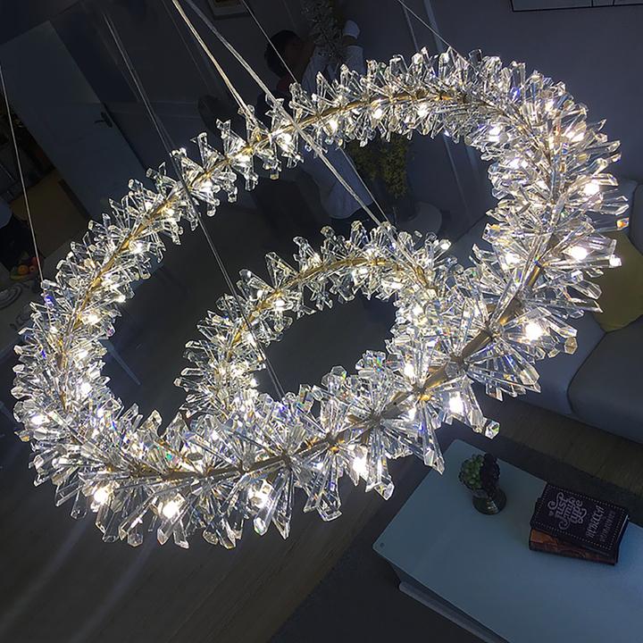 Round Wheel Frozen Ice Crystal Chandelier Light with K9 Crystals for Living Room Dining Hall