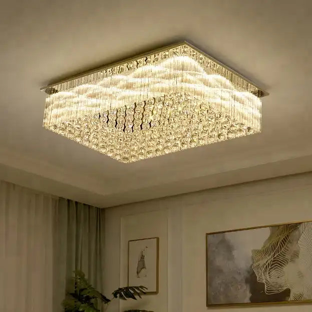 Modern&luxury Extra Flush Mount Rectangle Crystal Chandelier