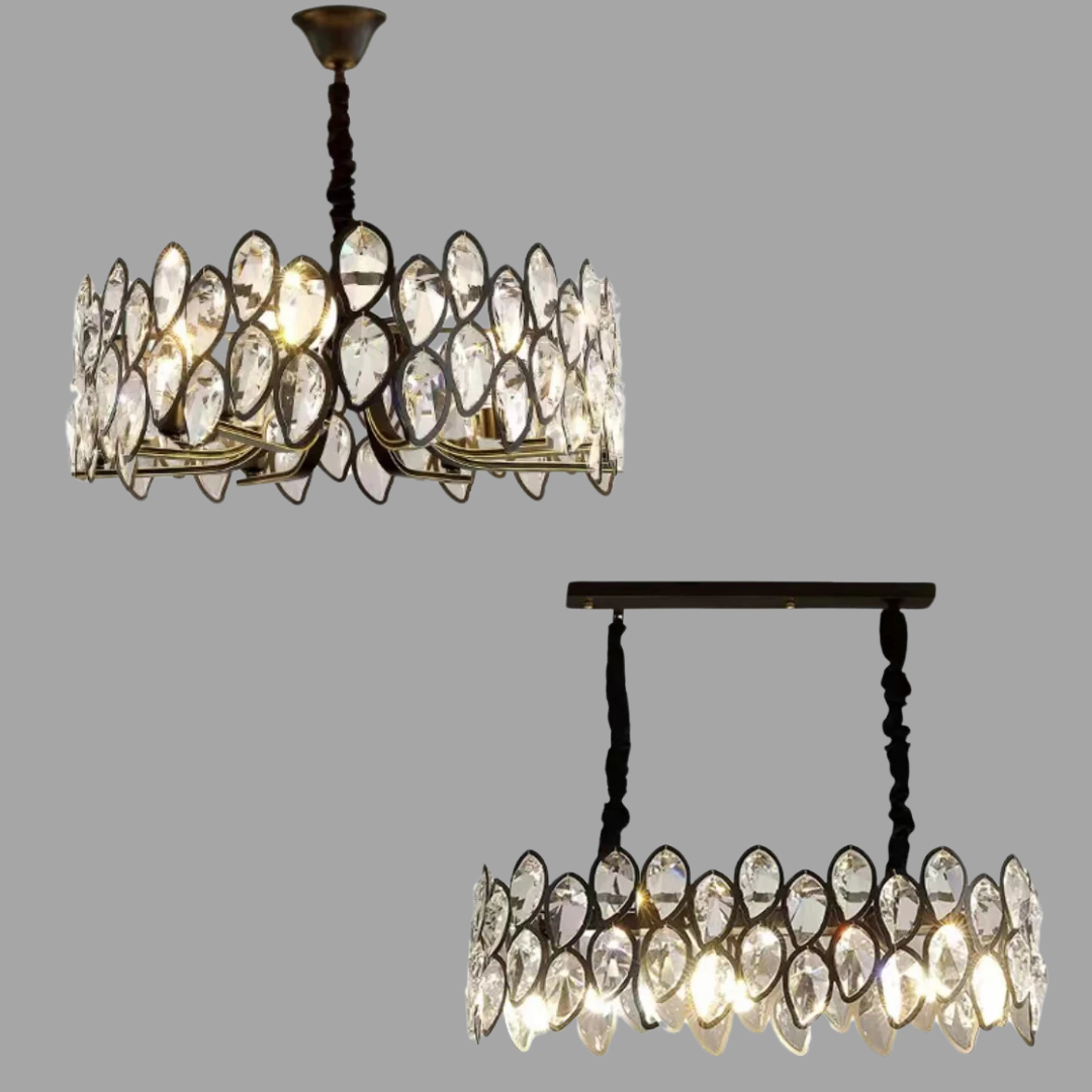 Modern Black Chandelier with Leaf-Shaped Crystal Suit for Living & Dining Room