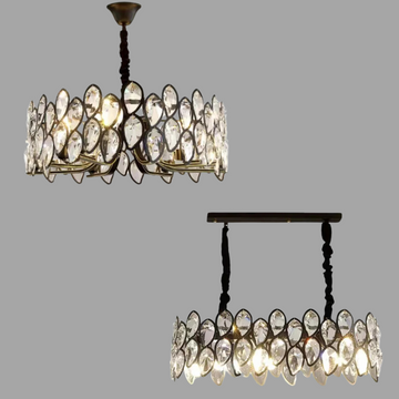 Modern Black Chandelier with Leaf-Shaped Crystal Suit for Living & Dining Room
