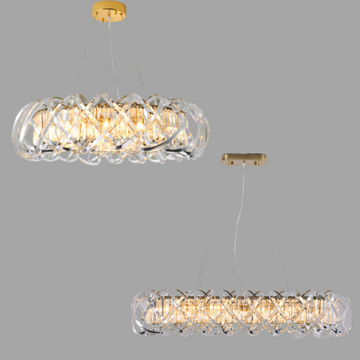 Modern Crystal Chandelier with Transparent Crossed Shell Finish, Round & Rectangle Shapes, K9 Crystal &