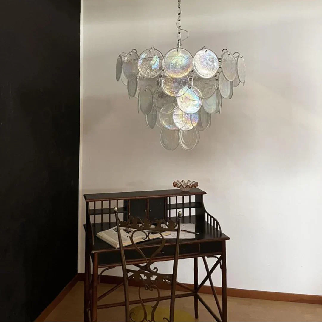 Elegant Murano Disc Iridescent Chandelier