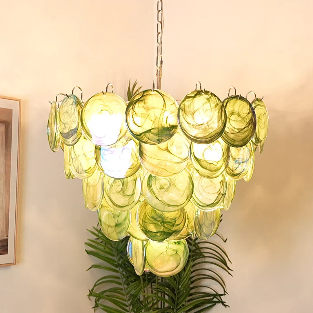 Elegant Green Murano Disc Chandelier