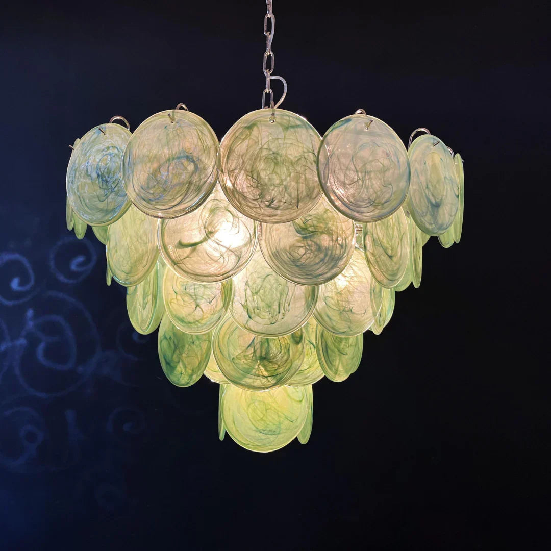 Elegant Green Murano Disc Chandelier