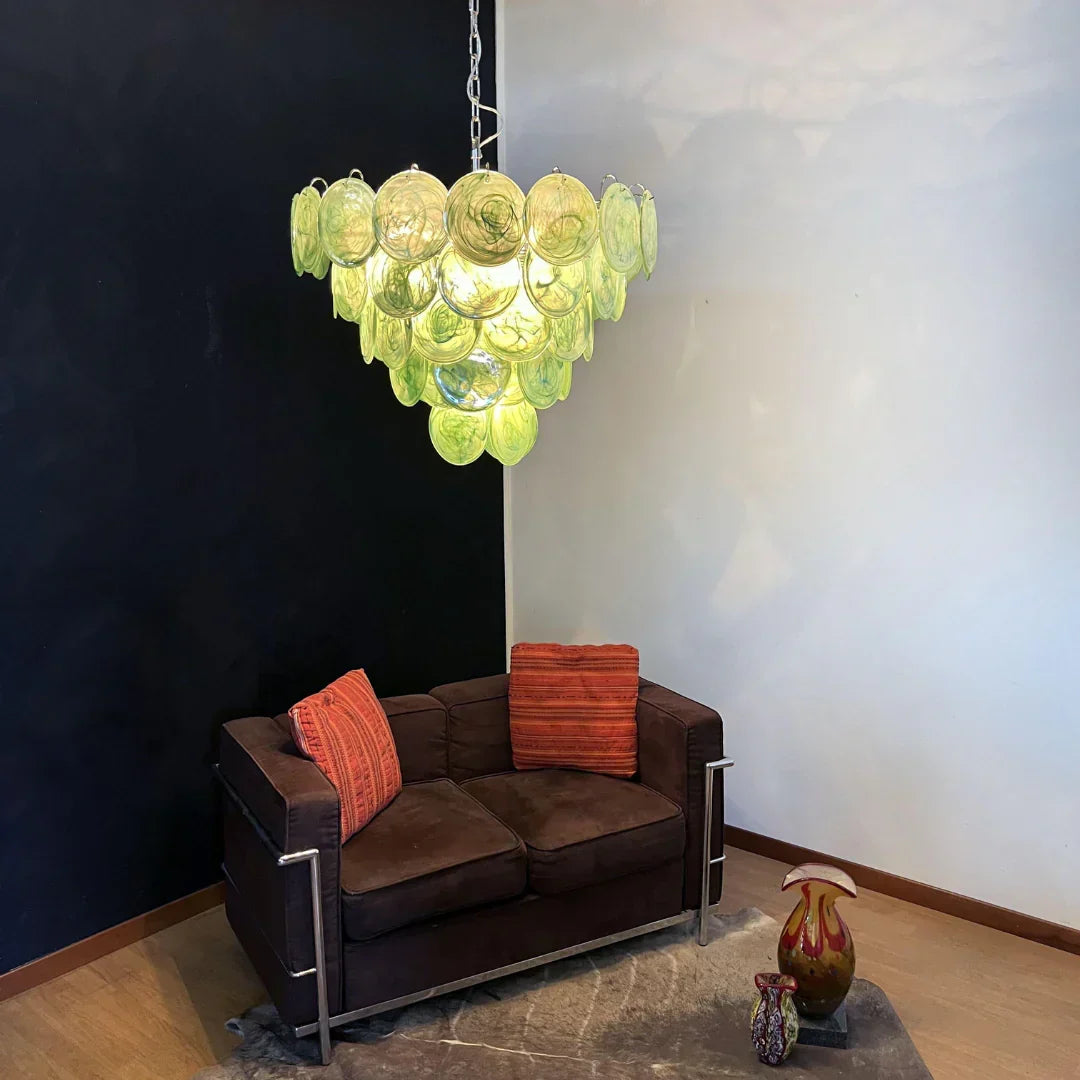 Elegant Green Murano Disc Chandelier