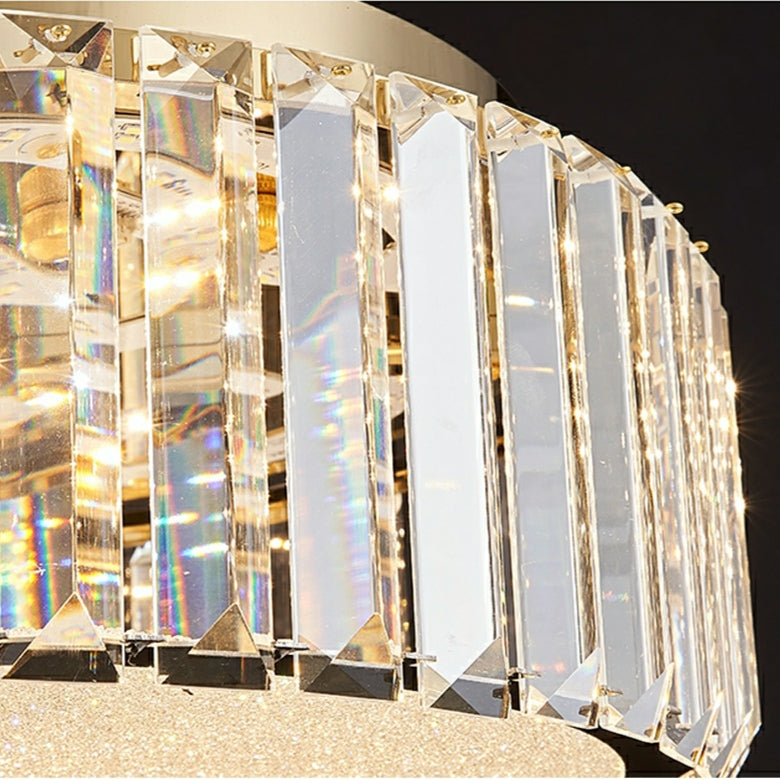 Hotel Gold Flush Mount Ceiling Lighting Round Crystal Chandelier for Bedroom