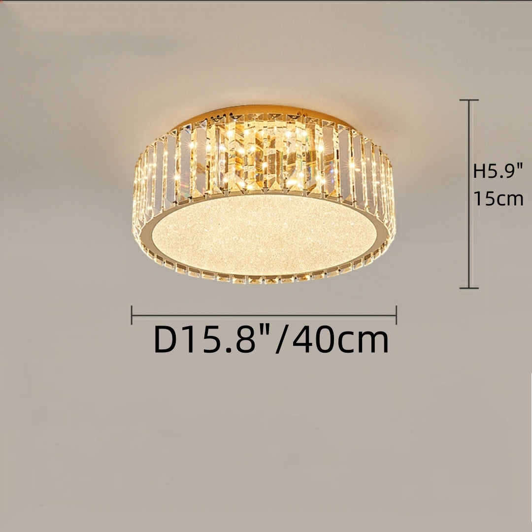 Hotel Gold Flush Mount Ceiling Lighting Round Crystal Chandelier for Bedroom