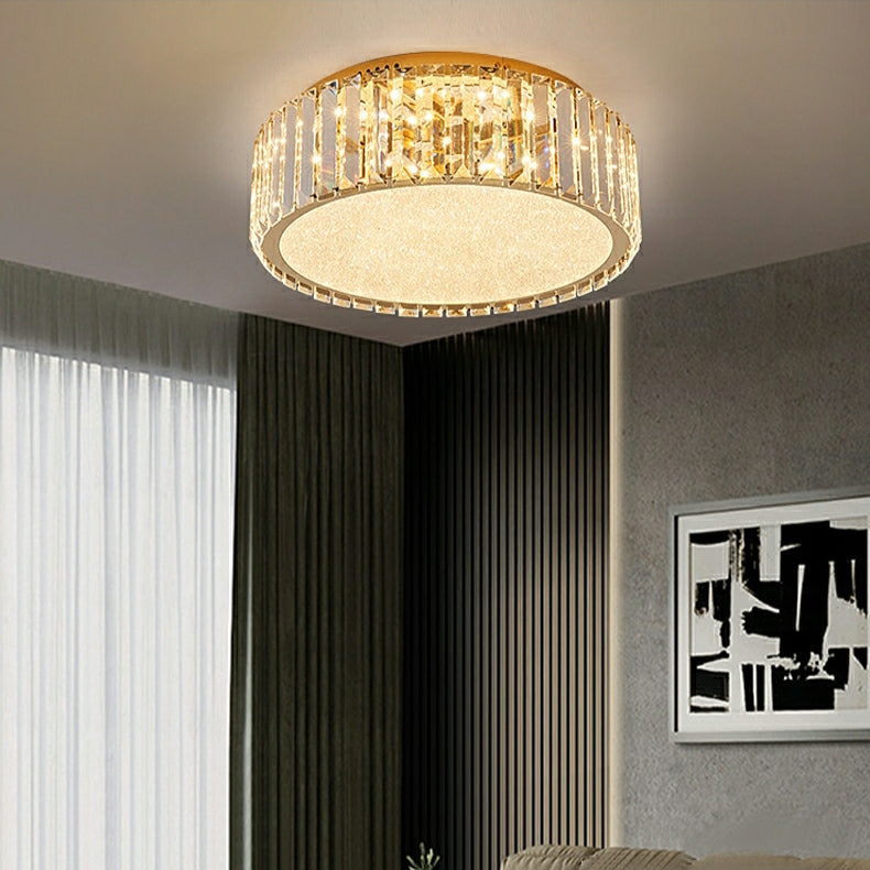 Hotel Gold Flush Mount Ceiling Lighting Round Crystal Chandelier for Bedroom