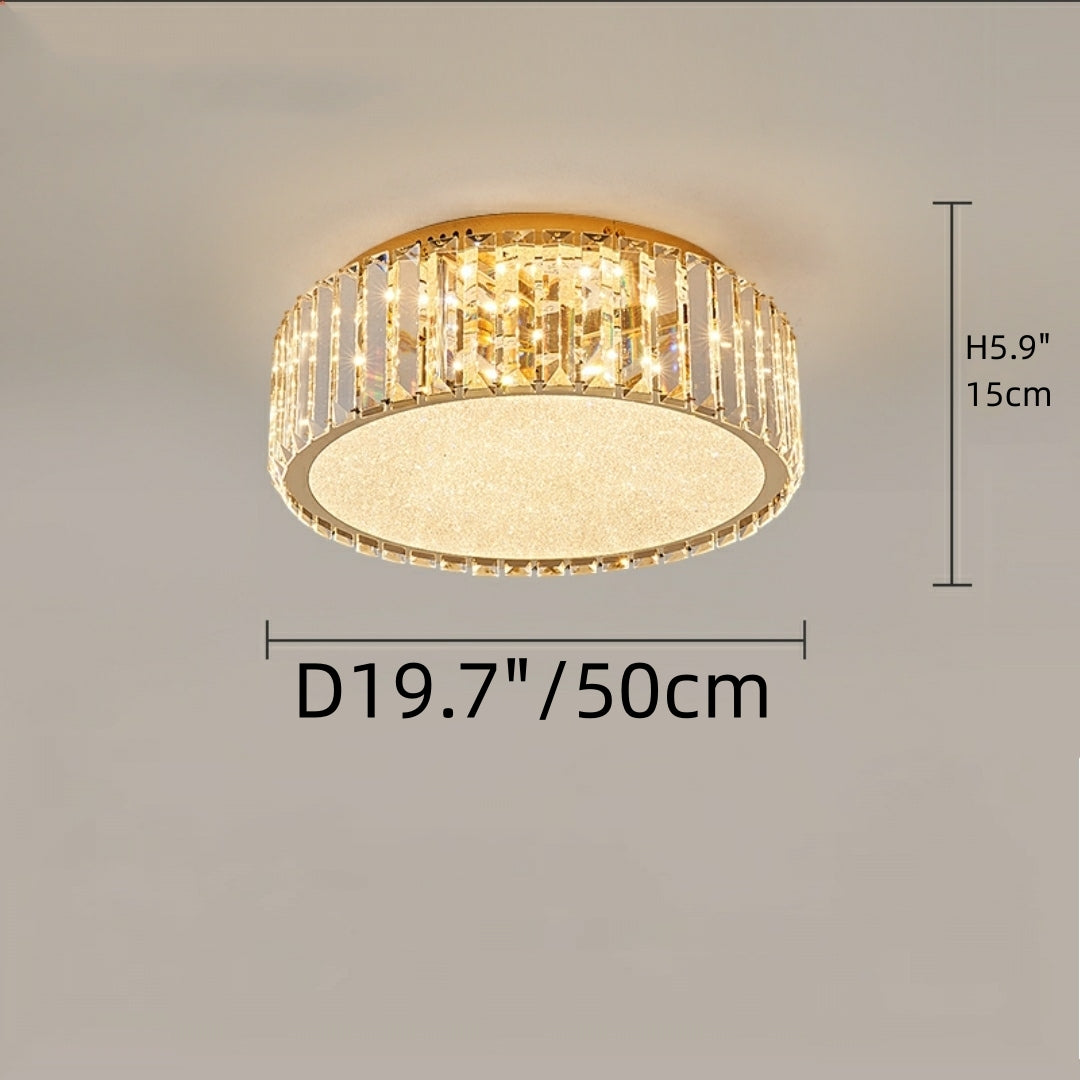 Hotel Gold Flush Mount Ceiling Lighting Round Crystal Chandelier for Bedroom