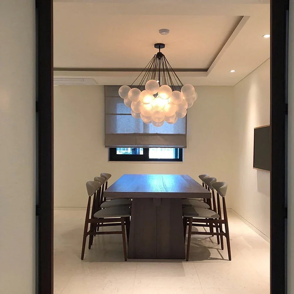 Modern Glass and Metal Cloud Balloon Chandelier with Minimalist Finish for Living Room Bedroom
