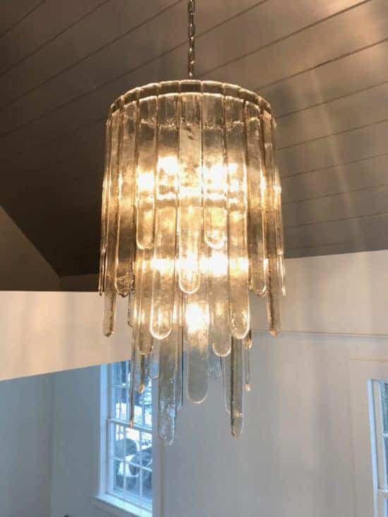 Modern Multi-Tier Champagne-Hued Glass Chandelier in Chrome Finish