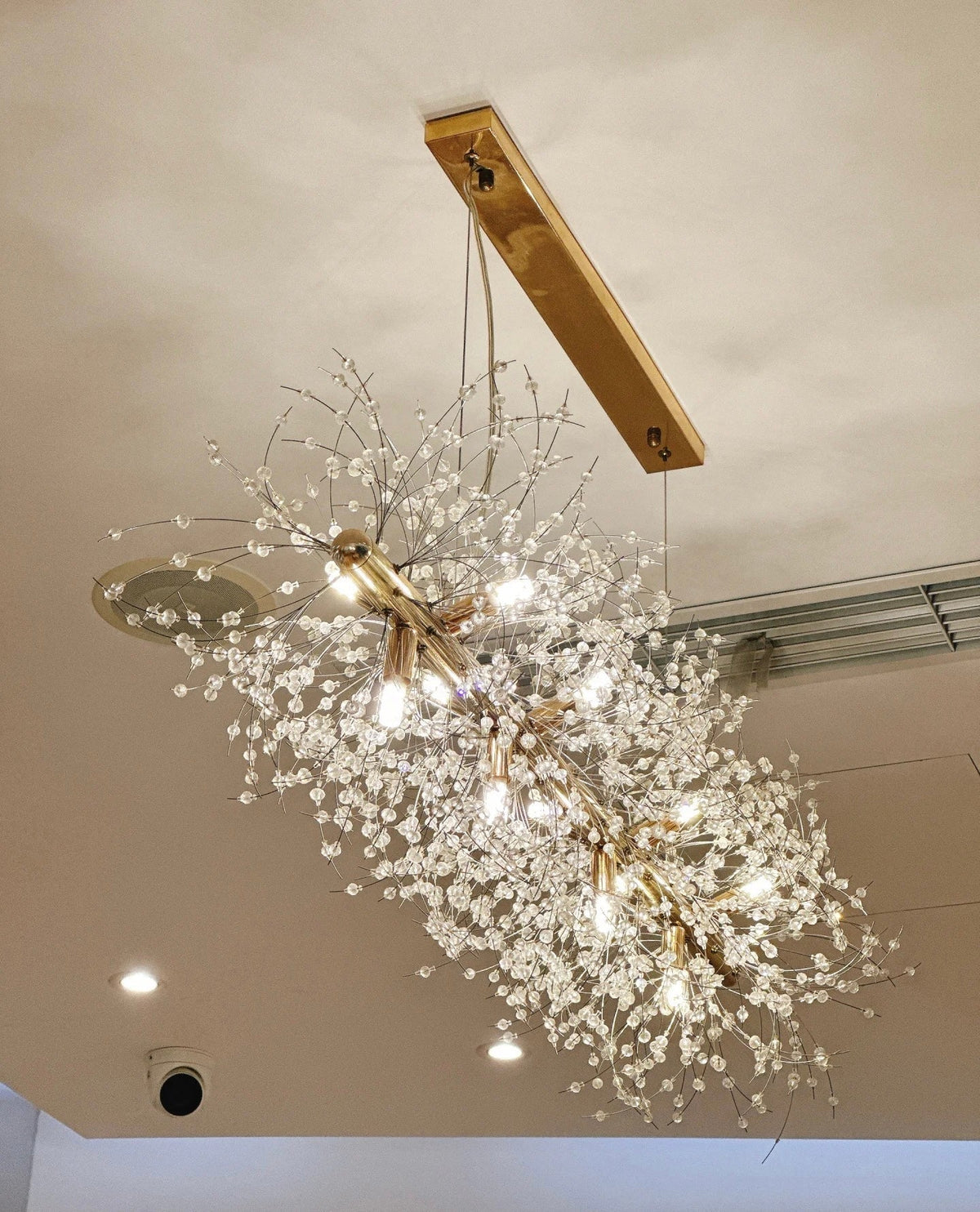 Dandelion Crystal Chandelier Light Firefly / Glowworm Hanging Lamp Pendant for Rectangle Dining Room