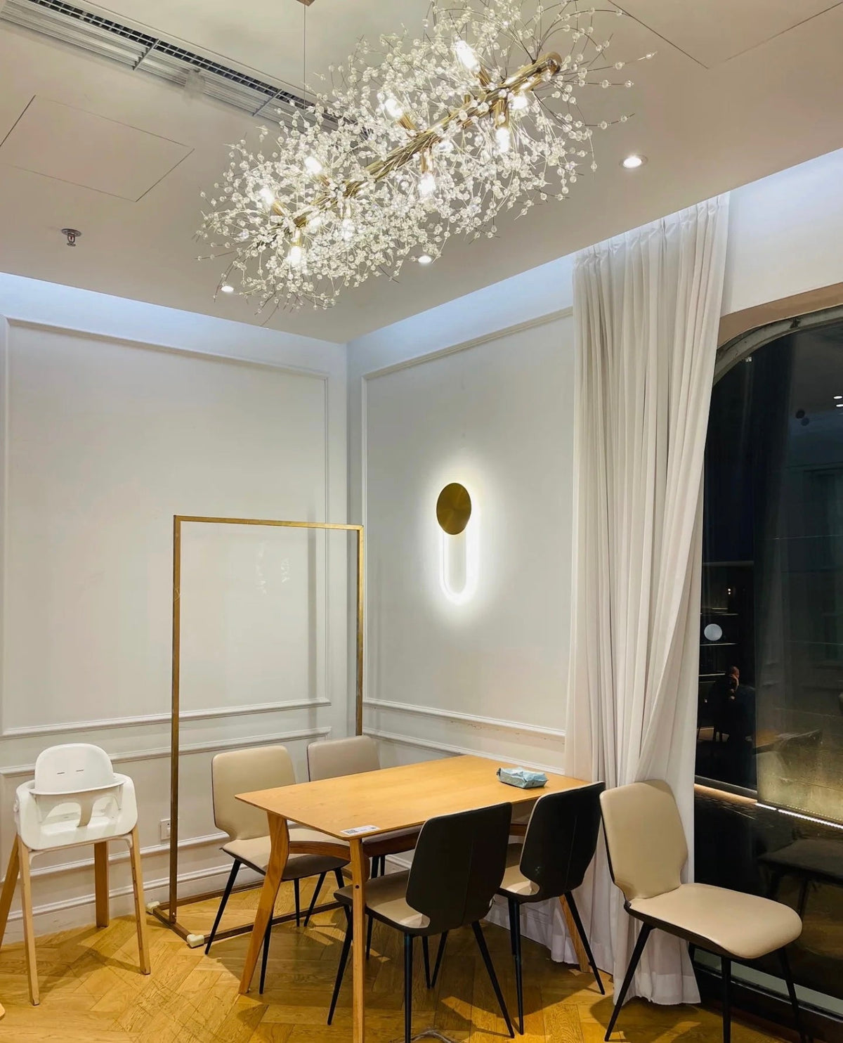 Dandelion Crystal Chandelier Light Firefly / Glowworm Hanging Lamp Pendant for Rectangle Dining Room