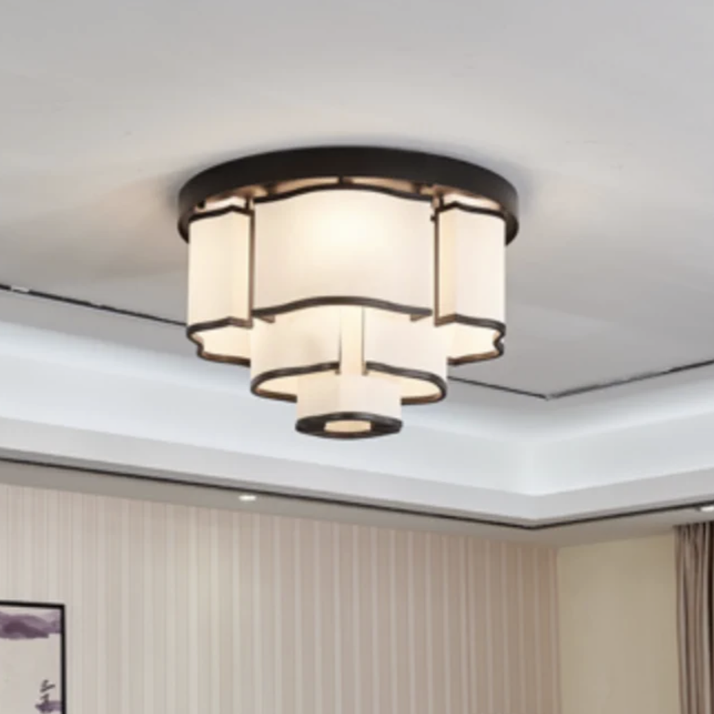 Modern Flush Mounted 3 / 4 / 5-Tier Round Acrylic Chandelier in Black Finish
