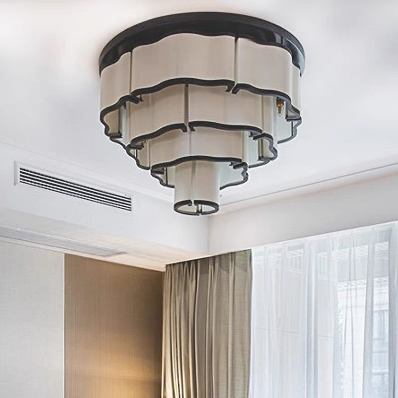Modern Flush Mounted 3 / 4 / 5-Tier Round Acrylic Chandelier in Black Finish