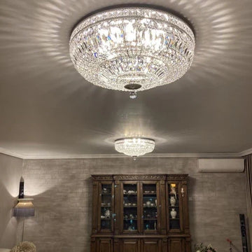 Modern 9 / 12 / 15-Light Flush Mount Crystal Chandelier in Gold / silver Finish