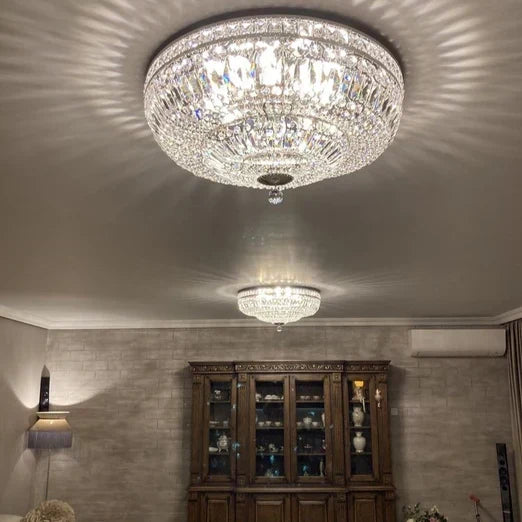 Modern 9 / 12 / 15-Light Flush Mount Crystal Chandelier in Gold / silver Finish