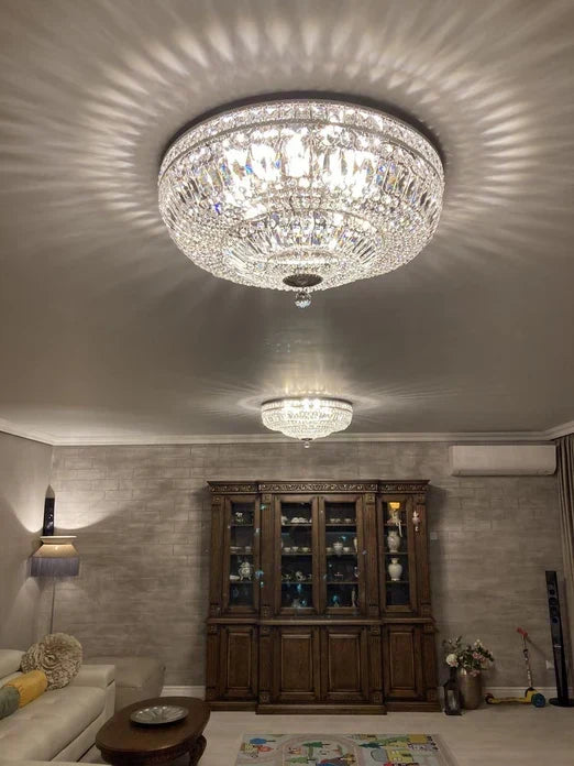 Modern 9 / 12 / 15-Light Flush Mount Crystal Chandelier in Gold / silver Finish