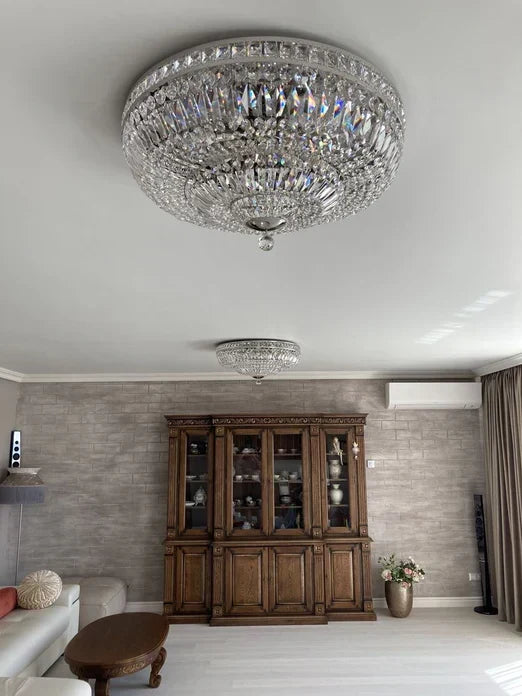 Modern 9 / 12 / 15-Light Flush Mount Crystal Chandelier in Gold / silver Finish