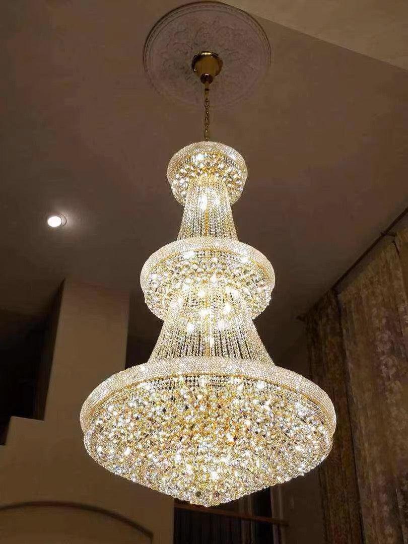 Luxury French Empire Chandelier for Villa Hall Ceiling Three-Layers Crystal Light for Hotel Lobby