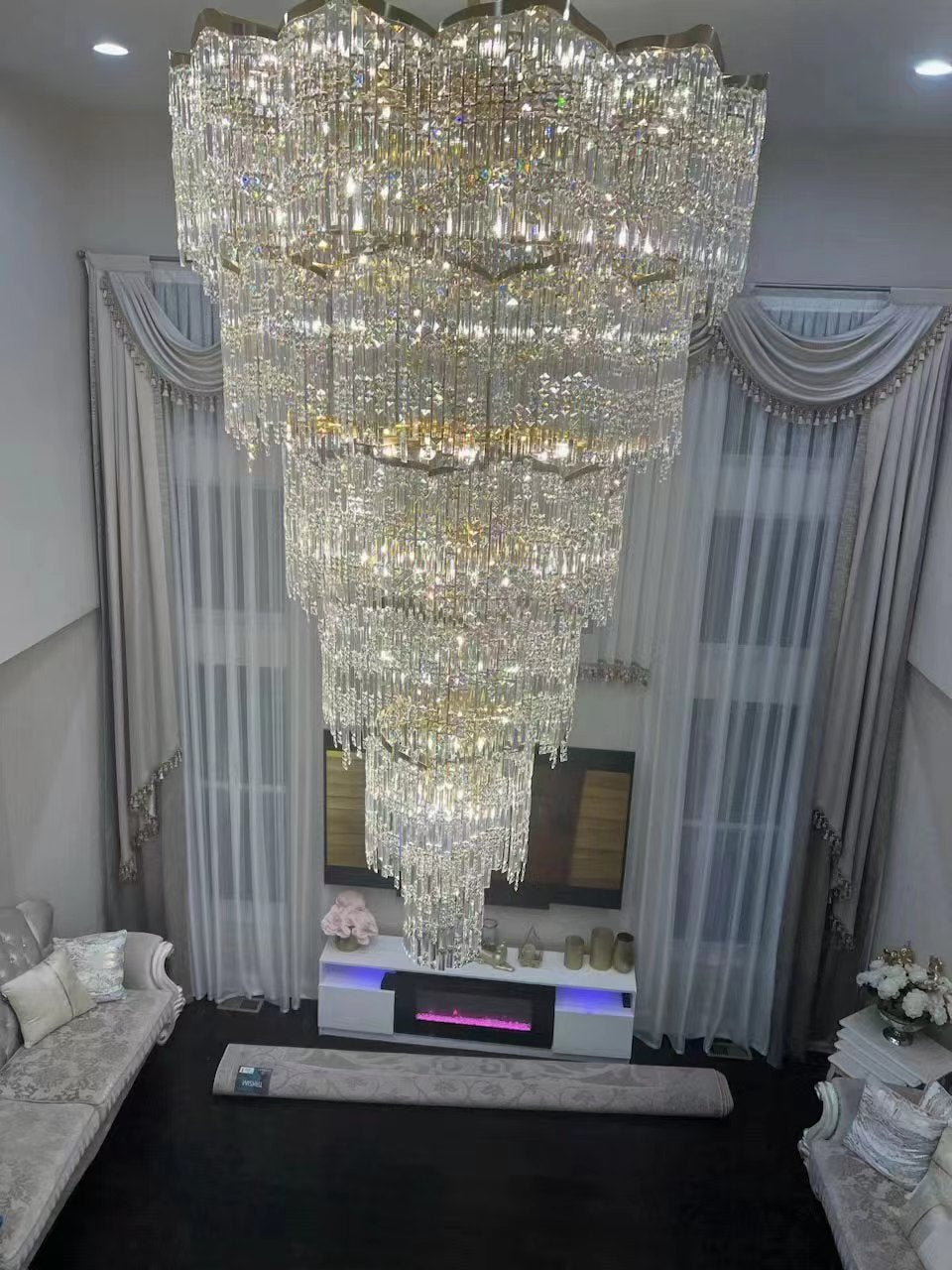Oversized European Multi-Layers Golden Luxury Crystal Chandelier Villa / high-Ceiling / foyer