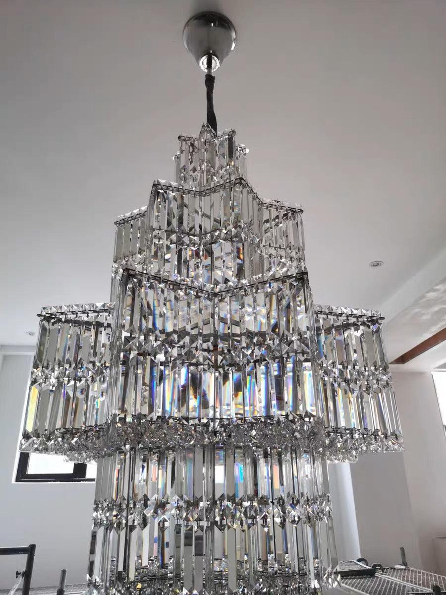 Luxury Plaza Multi-Tier Crystal Chandelier for High Ceilings / hotel Hall / 2 Story Foyer