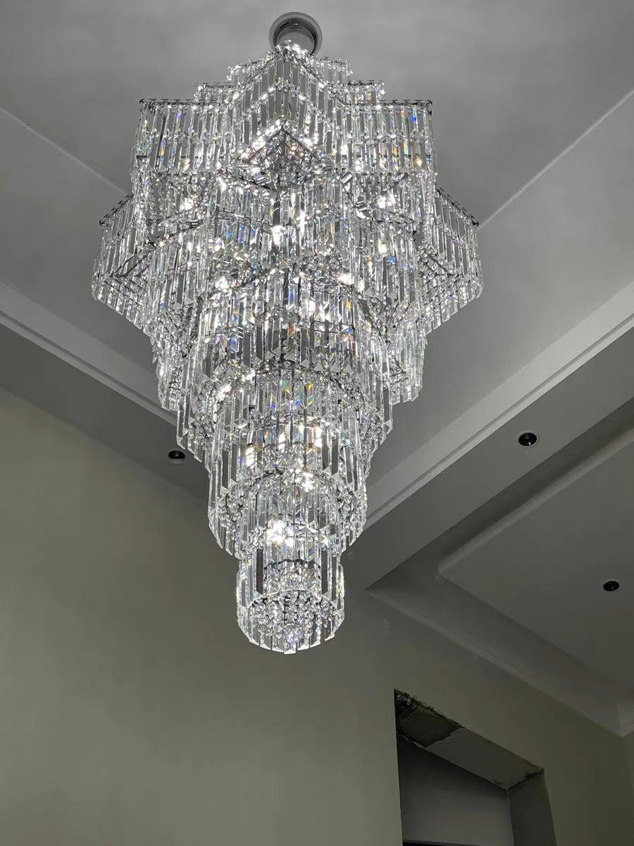 Luxury Plaza Multi-Tier Crystal Chandelier for High Ceilings / hotel Hall / 2 Story Foyer
