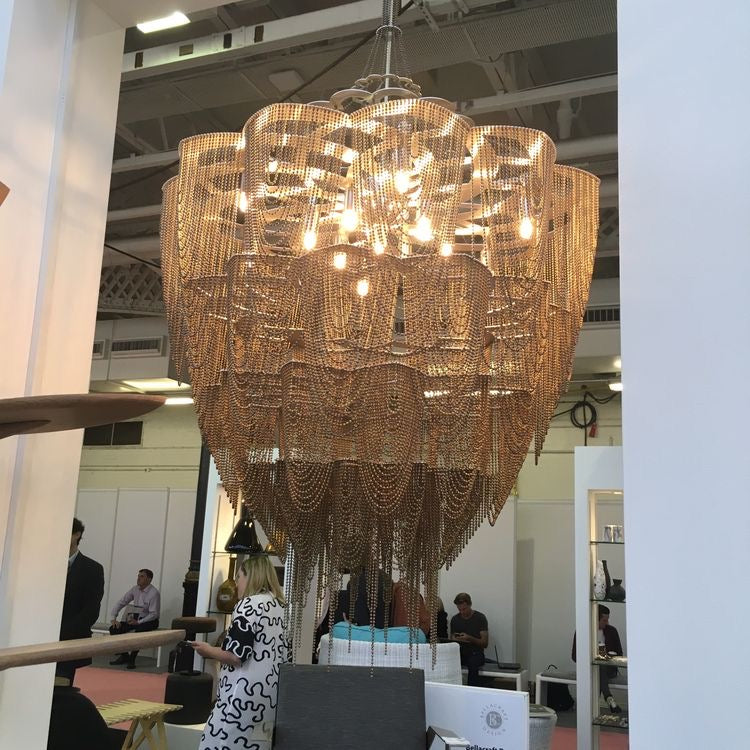 Oversized Modern Aluminium Chain Tassel Pendant Chandelier with Multi-Crafted Finish for Large Living Room