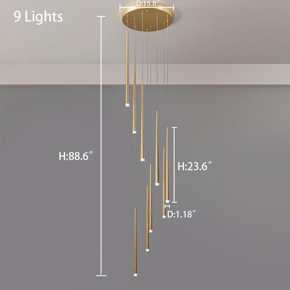 Minimalism Foyer Staircase Chandelier Ceiling Pendant Lighting for Living Room Entryway in Gold / Black Finish