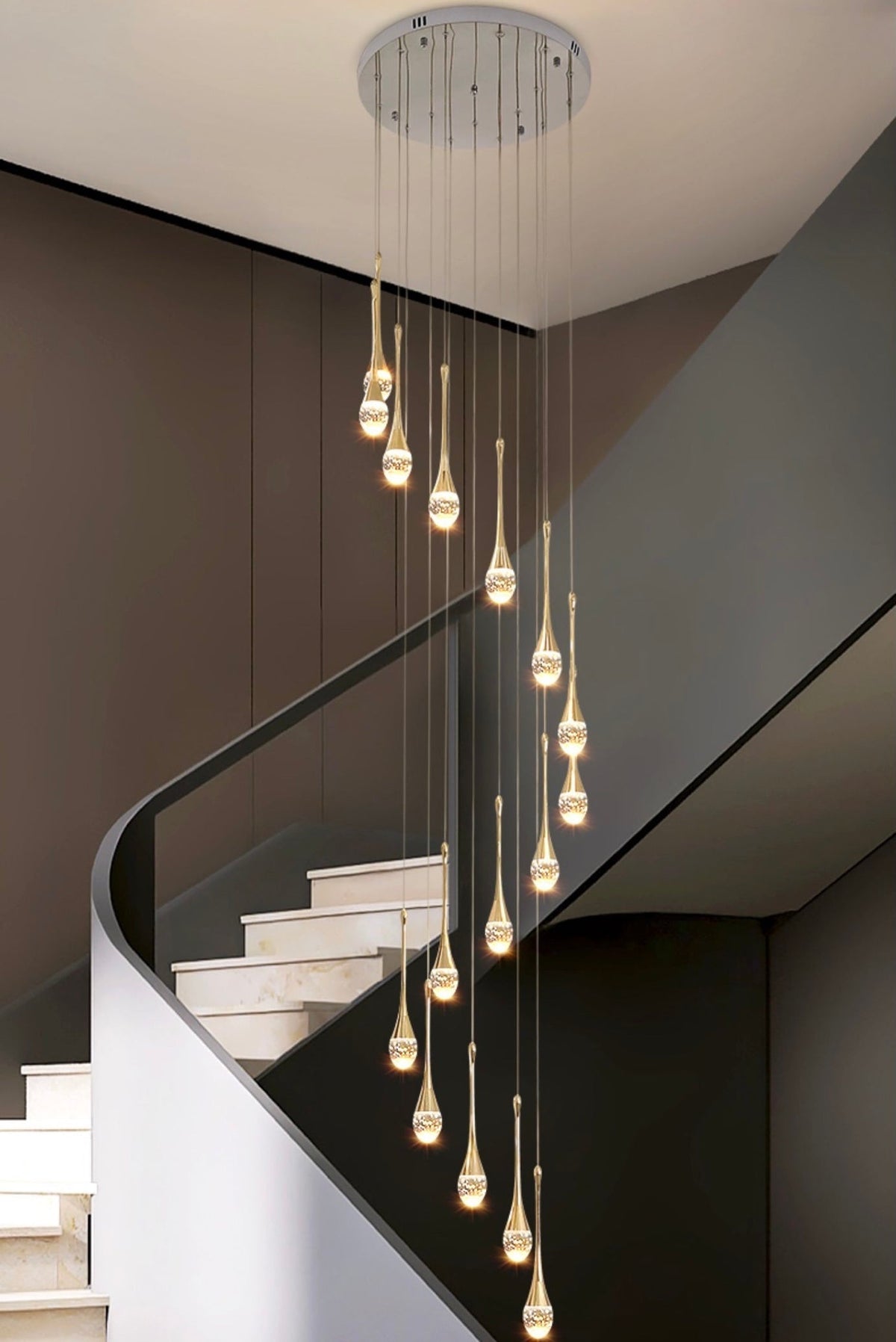 Modern Crystal Waterdrops Chandelier Foyer Staircase Ceiling Lamp Entryway Lighting
