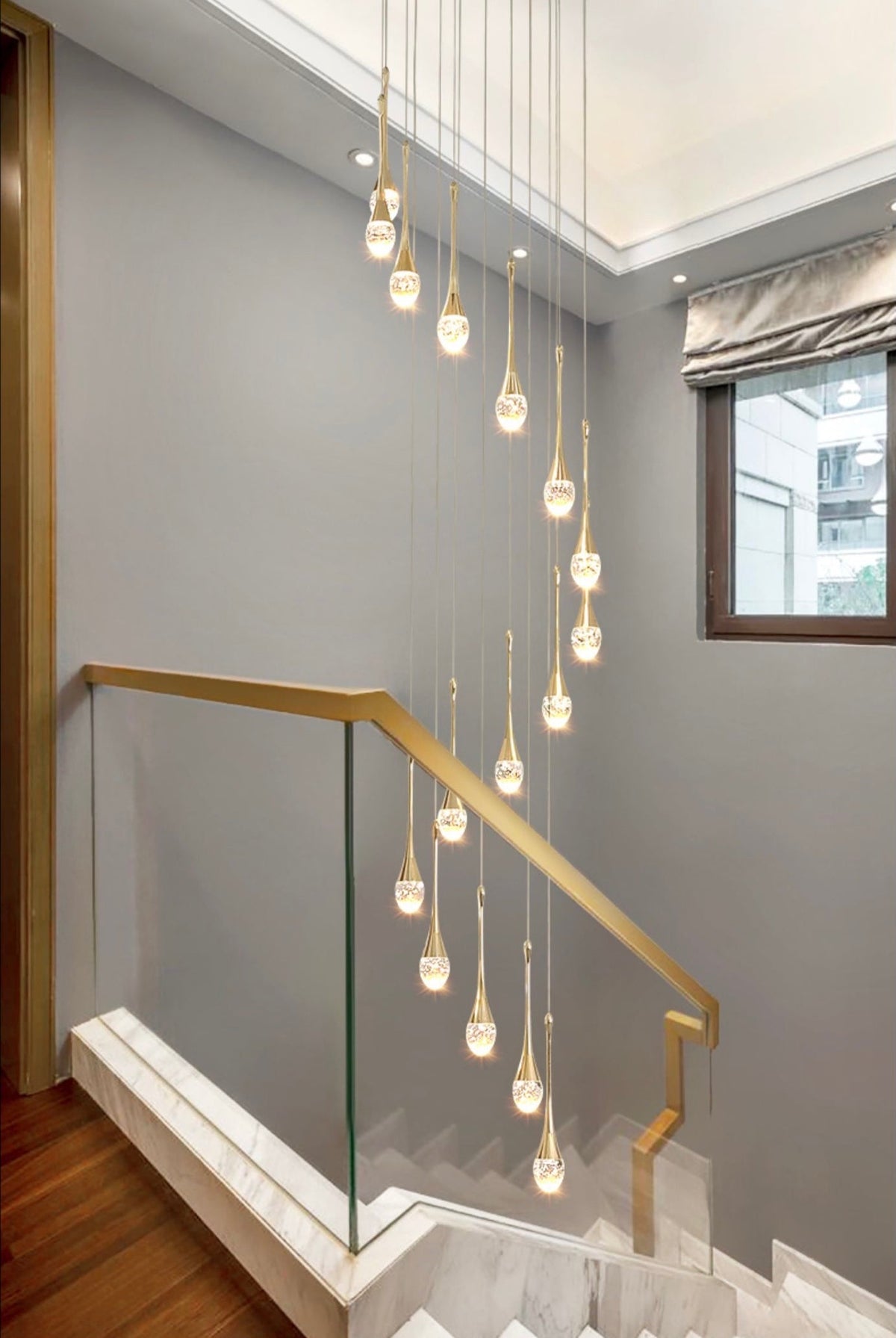 Modern Crystal Waterdrops Chandelier Foyer Staircase Ceiling Lamp Entryway Lighting