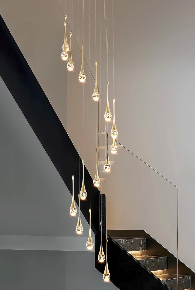 Modern Crystal Waterdrops Chandelier Foyer Staircase Ceiling Lamp Entryway Lighting