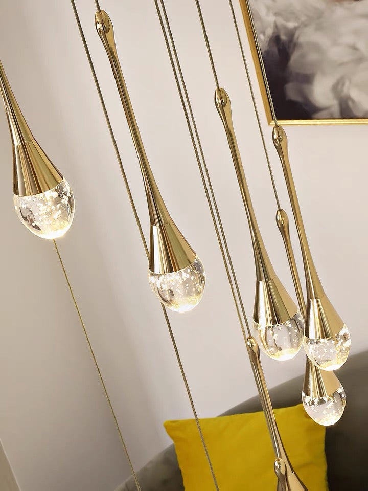 Modern Crystal Waterdrops Chandelier Foyer Staircase Ceiling Lamp Entryway Lighting