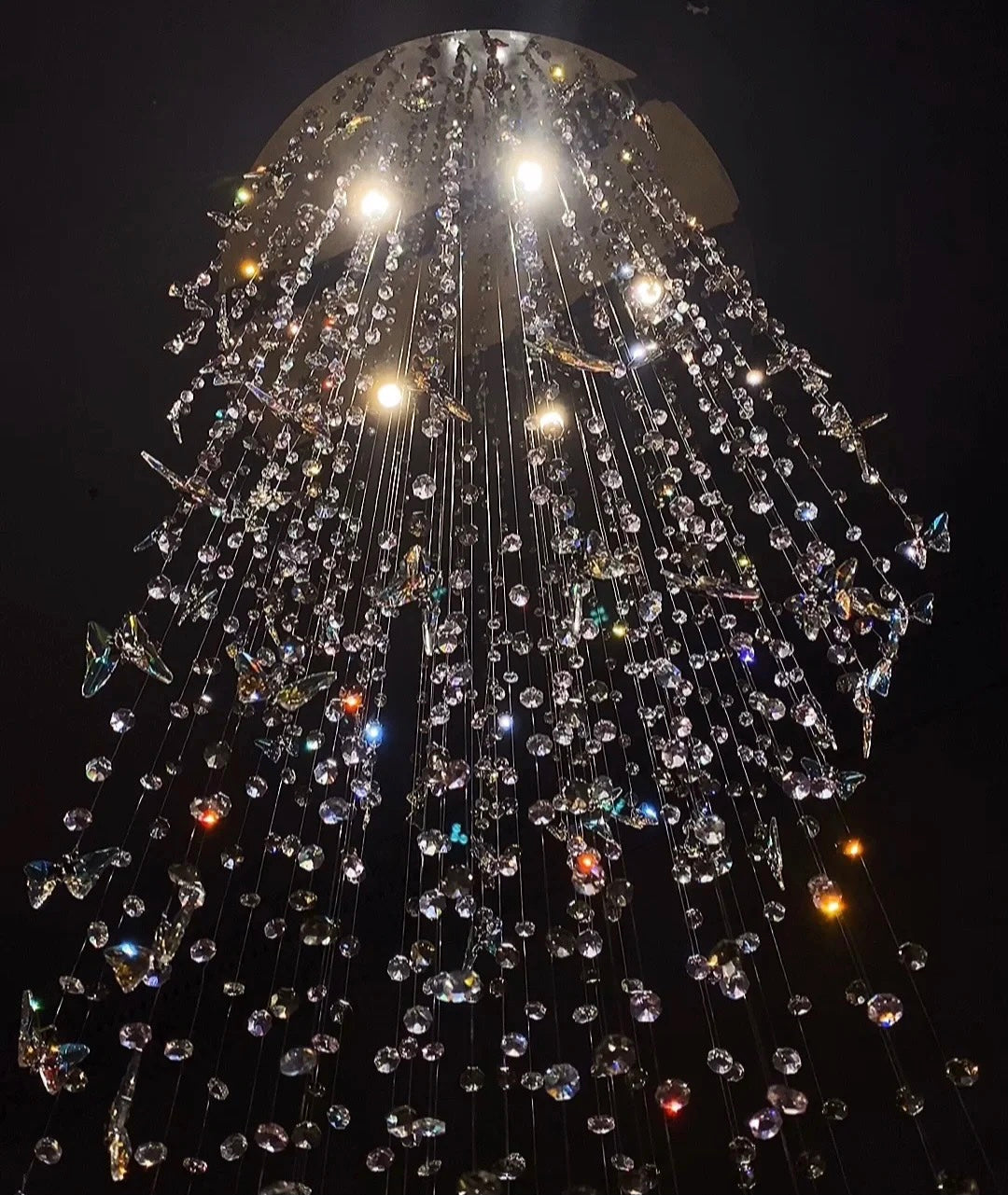 Northern European Style K9 Crystal Floating Butterfly Chandelier for High-Ceiling