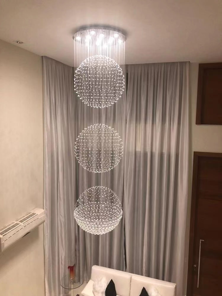 Extra Large Modern Three Balls Ceiling Crystal Chandelier for Staircase / big-Foyer, Living Room