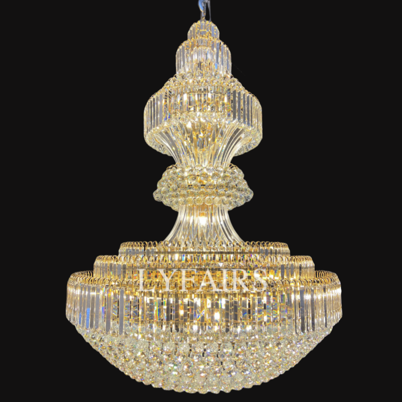 Golden Era Grand Cascade Crystal Chandelier with K9 Clear Crystals and Metal Finish for High Ceilings