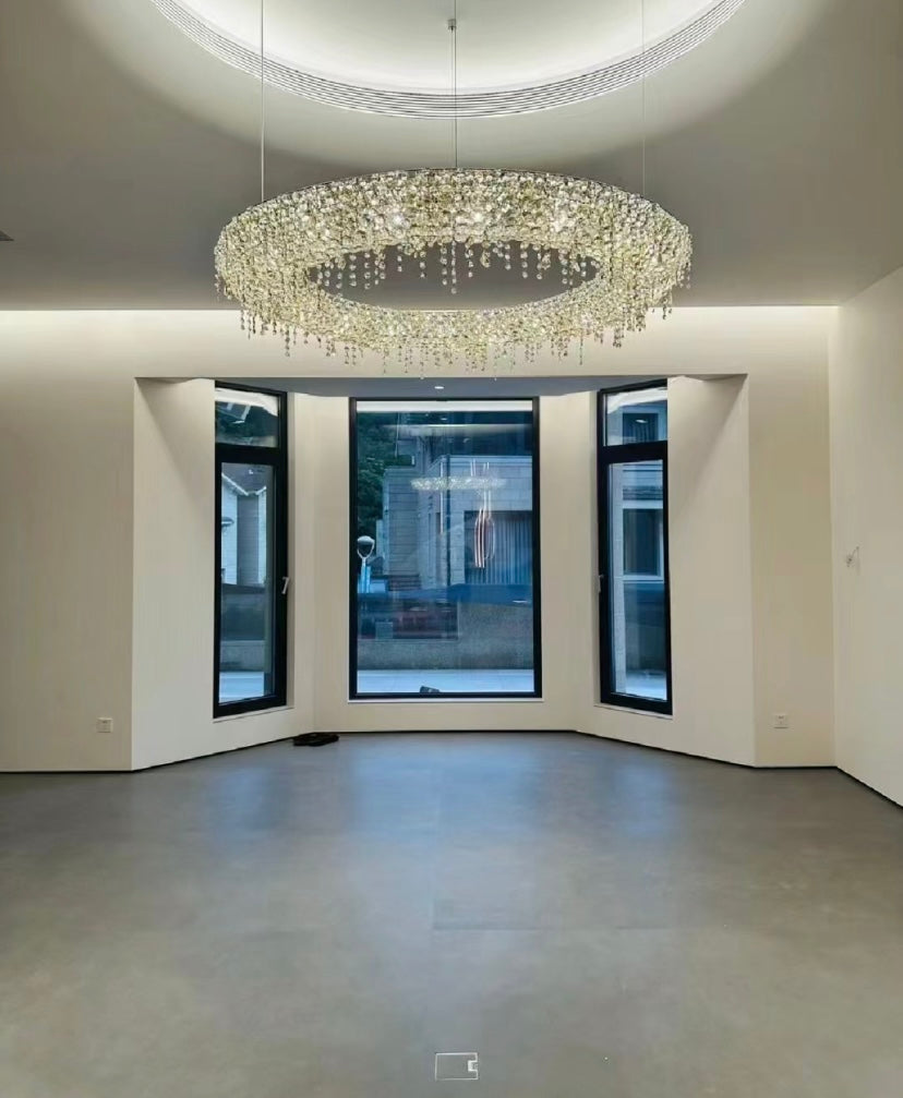 Unique Eccentric Circle Colorful Crystal Beads Chandelier Luxury Ceiling Lamp for Living / dining Room