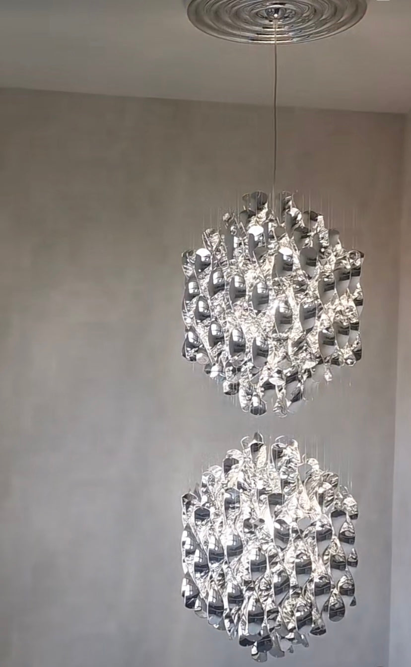 Modern Spiral Wave Chandelier in Silver and Gold Finish with Acrylic Design