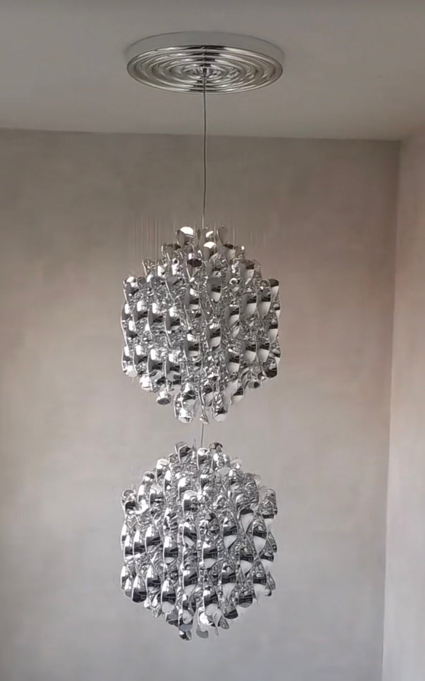 Modern Spiral Wave Chandelier in Silver and Gold Finish with Acrylic Design