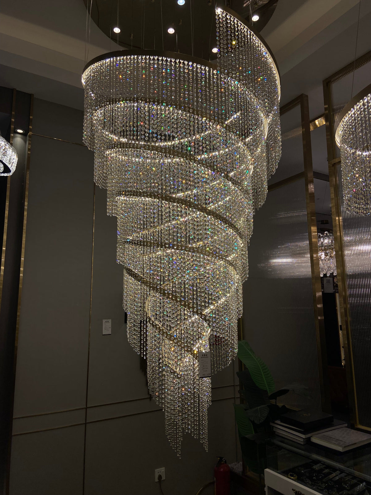 Chrome Stainless Steel Crystal Chandelier Large High Ceiling Light for Staircase Entrance