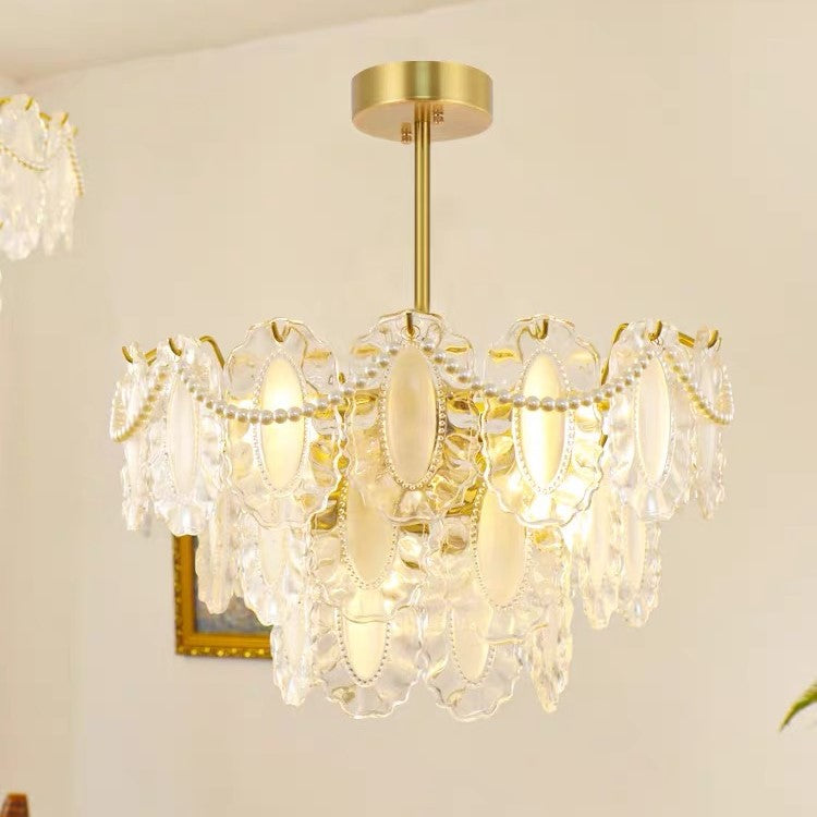 European Vintage Style Luxury Elegant Cream White Chandelier / ceiling Light with White Pearl Chains for