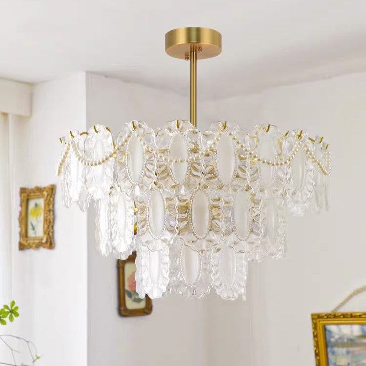 European Vintage Style Luxury Elegant Cream White Chandelier / ceiling Light with White Pearl Chains for