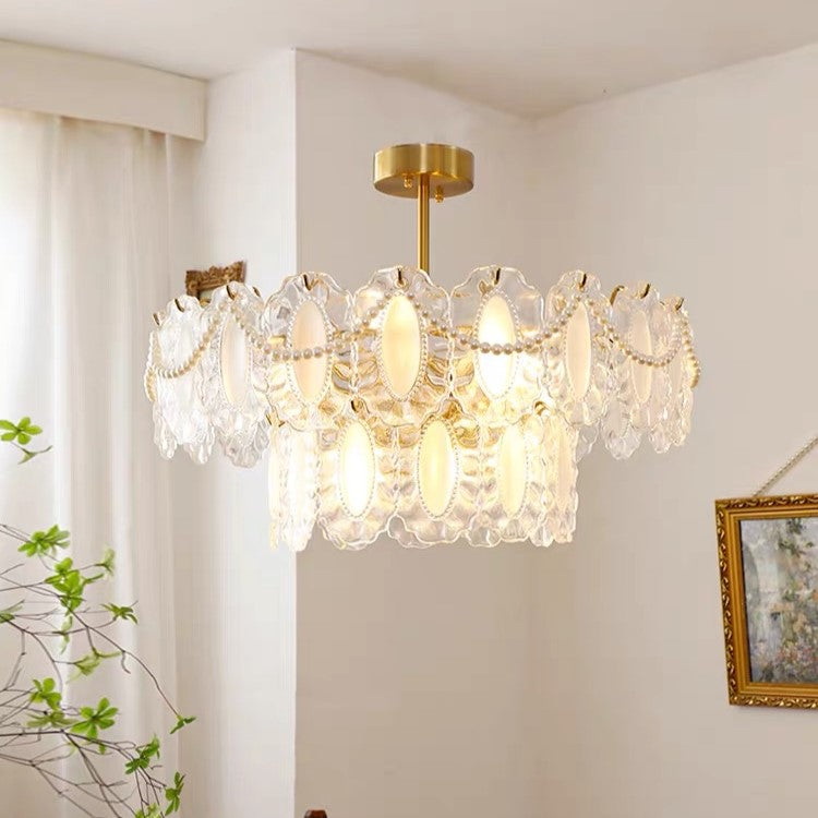 European Vintage Style Luxury Elegant Cream White Chandelier / ceiling Light with White Pearl Chains for