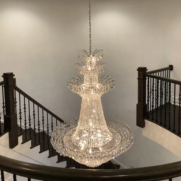 Empire Extra Large French Classic Multi-Tiered Crystal Chandelier with Metal Finish and Lotus-Shaped Design