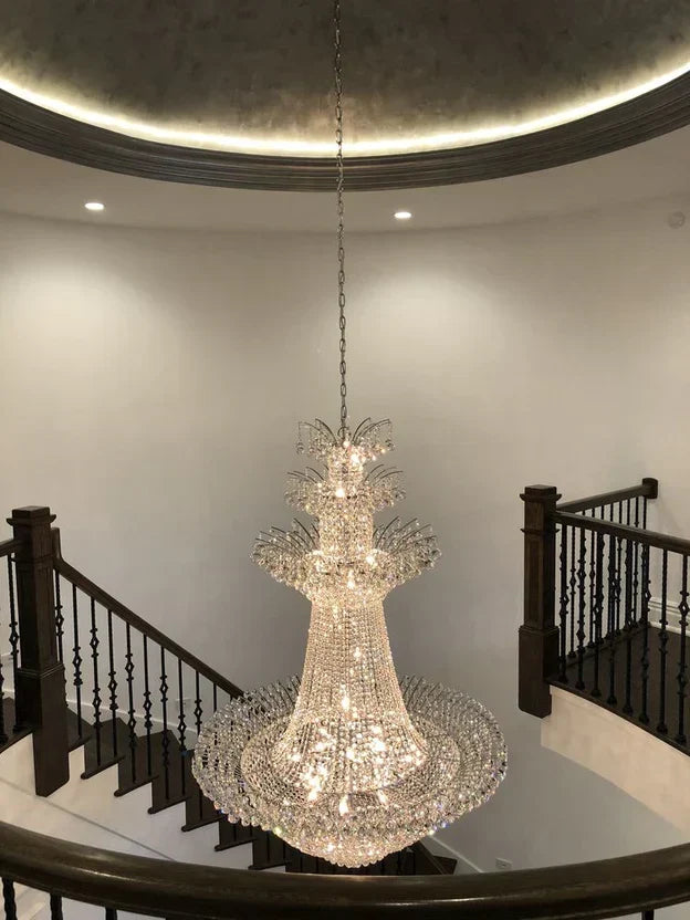 Empire Extra Large French Classic Multi-Tiered Crystal Chandelier with Metal Finish and Lotus-Shaped Design