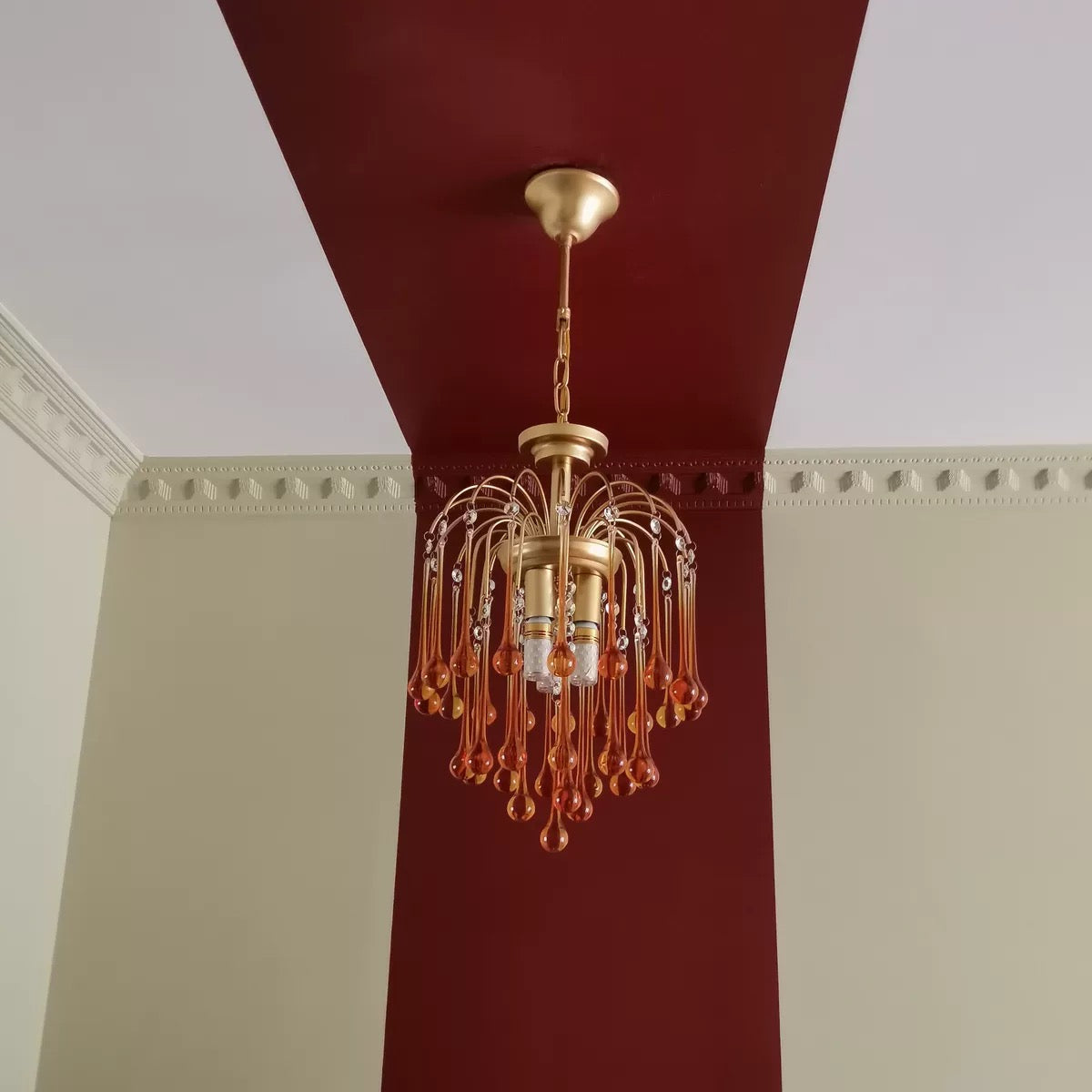 French Style Bedroom Small Creative Chandelier Vintage Romantic Warm Vibe Amber Waterdrop Light for Restaurant