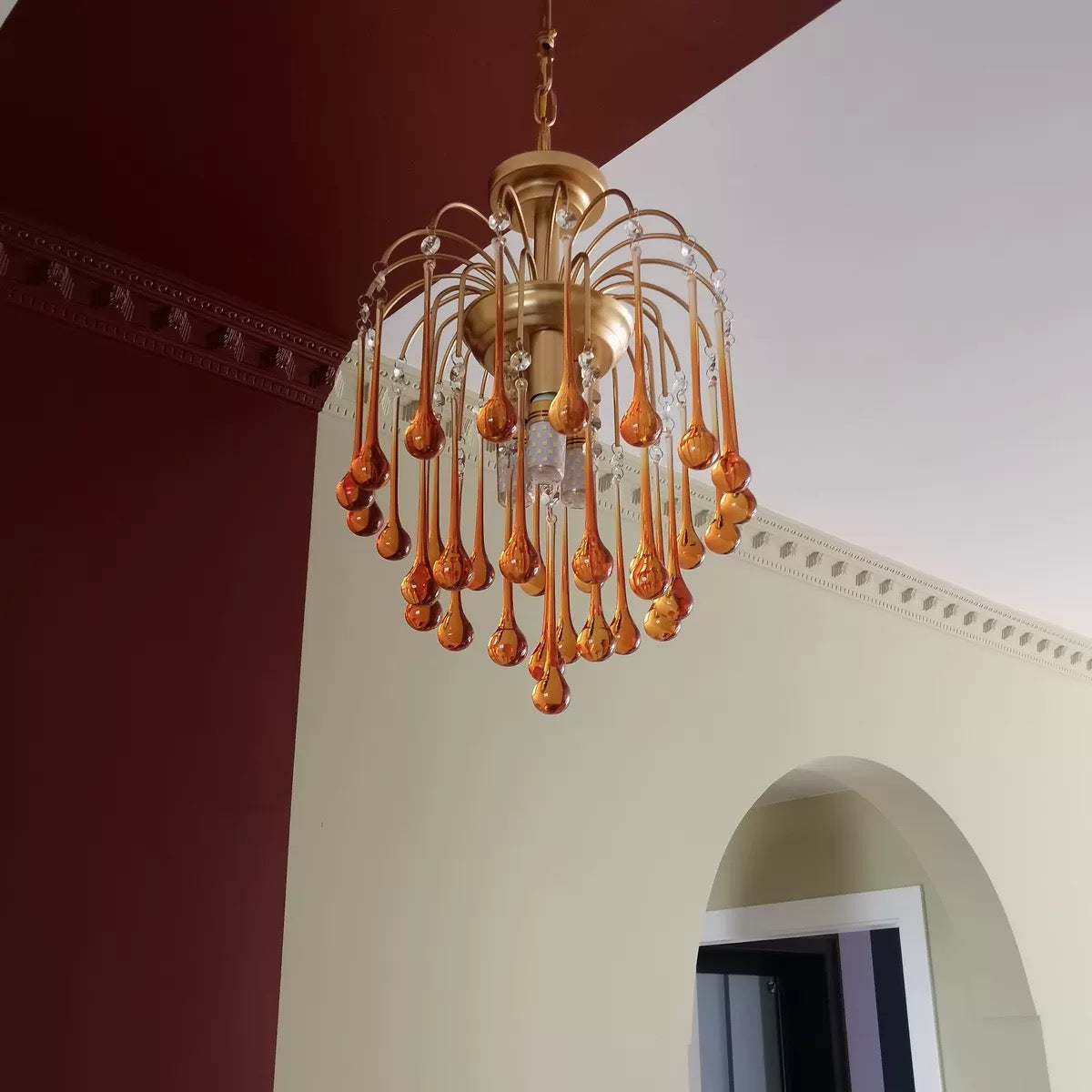 French Style Bedroom Small Creative Chandelier Vintage Romantic Warm Vibe Amber Waterdrop Light for Restaurant