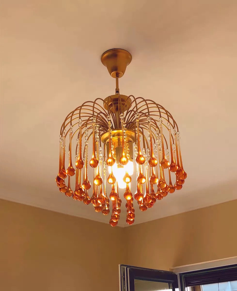 French Style Bedroom Small Creative Chandelier Vintage Romantic Warm Vibe Amber Waterdrop Light for Restaurant